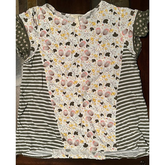 Matilda Jane Gentle Breeze Top Size L Floral & Stripe Ruffle Short Sleeves Rayon - Picture 1 of 5